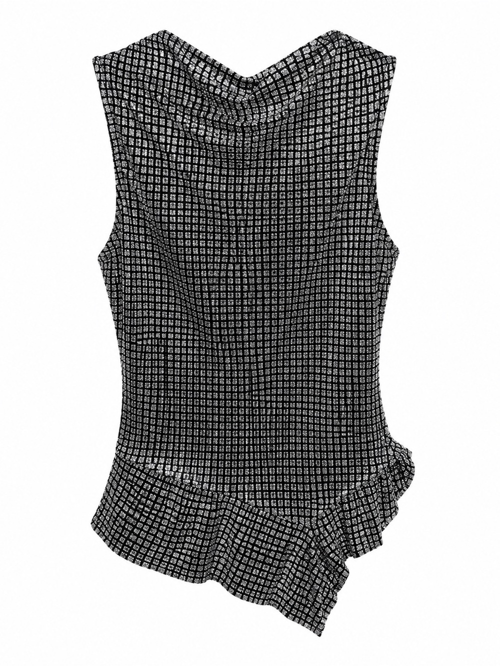 Black and Silver Sleeveless Asymmetric Women's Top